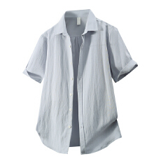 批发天丝亚麻日系短袖衬衫宽松休闲简约流行百搭舒适纯色新款夏季衬衣