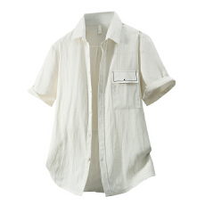 批发天丝亚麻日系短袖衬衫宽松休闲简约流行百搭舒适纯色新款夏季衬衣