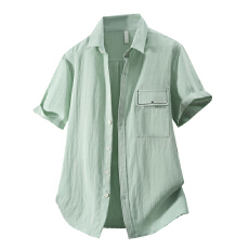 批发天丝亚麻日系短袖衬衫宽松休闲简约流行百搭舒适纯色新款夏季衬衣