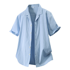 批发弹力水洗复古短袖<b class='q'>西装</b>领衬衫宽松<b class='q'>休闲</b>简约流行新款古巴领夏季衬衣