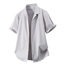 批发弹力水洗复古短袖<b class='q'>西装</b>领衬衫宽松<b class='q'>休闲</b>简约流行新款古巴领夏季衬衣