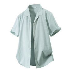 批发弹力水洗复古短袖<b class='q'>西装</b>领衬衫宽松<b class='q'>休闲</b>简约流行新款古巴领夏季衬衣