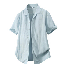 批发天丝亚麻<b class='q'>西装</b>领短袖衬衫宽松简约流行百搭纯色新款夏季古巴领衬衣