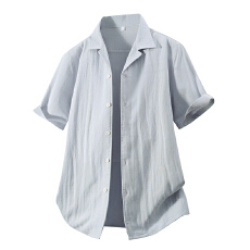 批发天丝亚麻<b class='q'>西装</b>领短袖衬衫宽松简约流行百搭纯色新款夏季古巴领衬衣