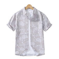 批发实拍冰丝弹力夏季印花短袖潮牌日系半袖寸衣服休闲免烫<b class='q'>男士</b>衬衣