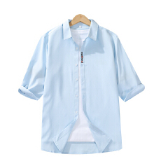 批发实拍弹力冰丝七分袖衬衫<b class='q'>男士</b>中袖衬衣刺绣抗皱免烫夏季薄款修身韩