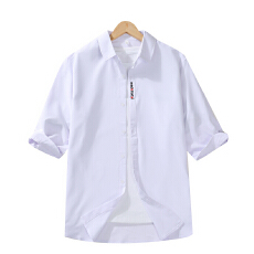 批发实拍弹力冰丝七分袖衬衫<b class='q'>男士</b>中袖衬衣刺绣抗皱免烫夏季薄款修身韩