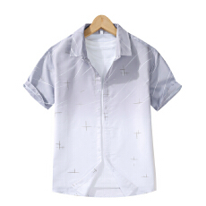 批发实拍夏季<b class='q'>男士</b>中袖衬衫修身韩版潮流薄款青年渐变休闲寸衫衣男上衣