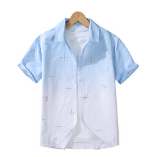 批发实拍夏季<b class='q'>男士</b>中袖衬衫修身韩版潮流薄款青年渐变休闲寸衫衣男上衣