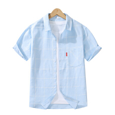 批发实拍新款衬衫男夏季薄款时尚潮韩版修身<b class='q'>男士</b>短袖衬衣格子免烫百搭