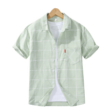批发实拍新款衬衫男夏季薄款时尚潮韩版修身<b class='q'>男士</b>短袖衬衣格子免烫百搭