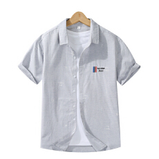 批发实拍新款衬衫男夏季薄款时尚潮韩版修身<b class='q'>男士</b>短袖衬衣休闲刺绣印花