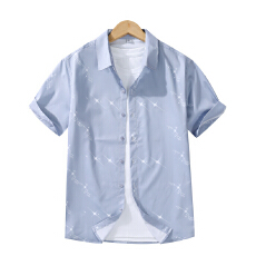 批发轻<b class='q'>商务</b>夏季新款男士短袖衬衫韩版潮流帅气修身衬衣青年休闲寸衫