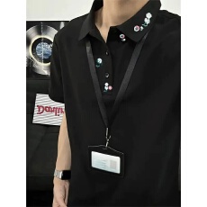 批发黑色男士<b class='q'>短袖</b>polo衫2025轻奢高级感花卉刺绣<b class='q'>t</b><b class='q'>恤</b>正肩通勤穿搭半袖