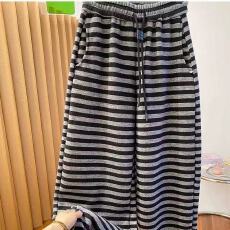 批发大码200斤直筒裤高级感薄款香蕉卫裤女夏季新款宽松休闲条纹裤子