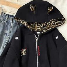 批发春秋宽松美式复古刺绣恶魔豹纹连帽卫衣新款潮流女外套校园<b class='q'>服</b>