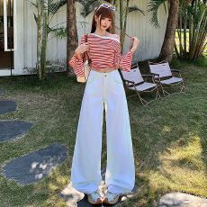 批发<b class='q'>实拍</b> 春<b class='q'>装</b>新款豚草绿色高品质定制面料阔腿<b class='q'>裤</b><b class='q'>高腰</b>直筒<b class='q'>裤</b>牛仔<b class='q'>裤</b>女