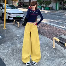 批发<b class='q'>实拍</b> 春<b class='q'>装</b>新款女<b class='q'>装</b>休闲直筒<b class='q'>裤</b>阔腿<b class='q'>裤</b><b class='q'>黄色</b>休闲辣妹风牛仔<b class='q'>裤</b>女
