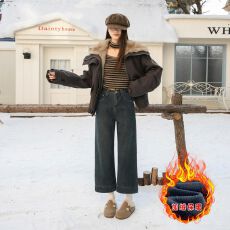 批发<b class='q'>实拍</b> 厚绒复古辣妹宽松阔腿牛仔<b class='q'>裤</b>秋冬小个子宽松直筒奶奶<b class='q'>裤</b>女