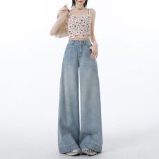 批发实拍 高腰阔腿牛仔<b class='q'>裤</b>女2026春季<b class='q'>新款</b>宽松显瘦垂感直筒拖地<b class='q'>裤</b>