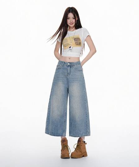 실사 여름 새로운 하늘색 얇은 스타일 8 점 청바지 여성 스트레이트 캐주얼 루즈핏 슬림해 보이는 다용도 바지