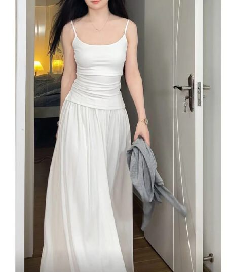 태양 작은 주황색 연애 편지 있음 가슴 패드 슈퍼 느슨함 ~ 중 슬립 플러스 허리밴드 반 스커트 세트