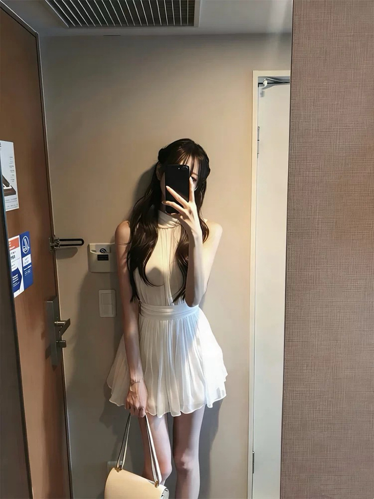 huliumi labelle 한국 작은 대중 디자인 흑인과 백인 백조 품격 허리 수축 행침 목 맨위 반 스커트 세트