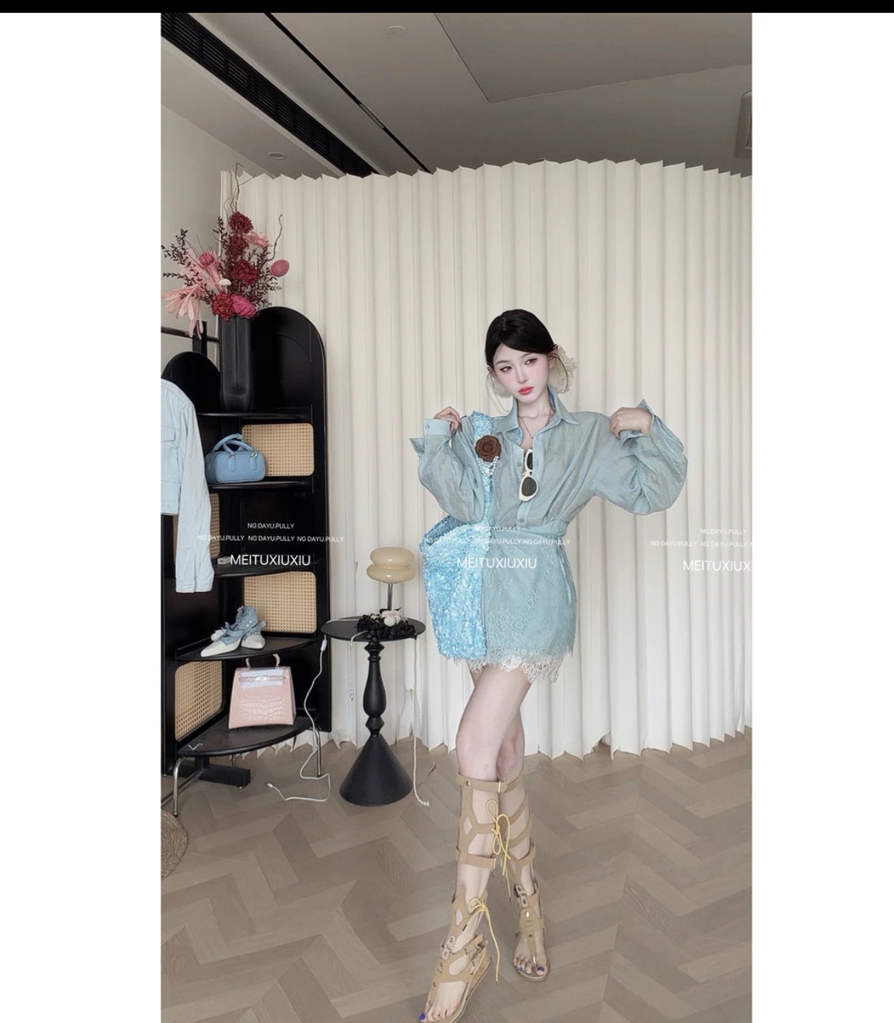 ng dayu 도쿄 잡지 직접 만든 프랑스식 레이스 방귀 커튼 스트랩 셔츠 레이스 레이스 미니 스커트