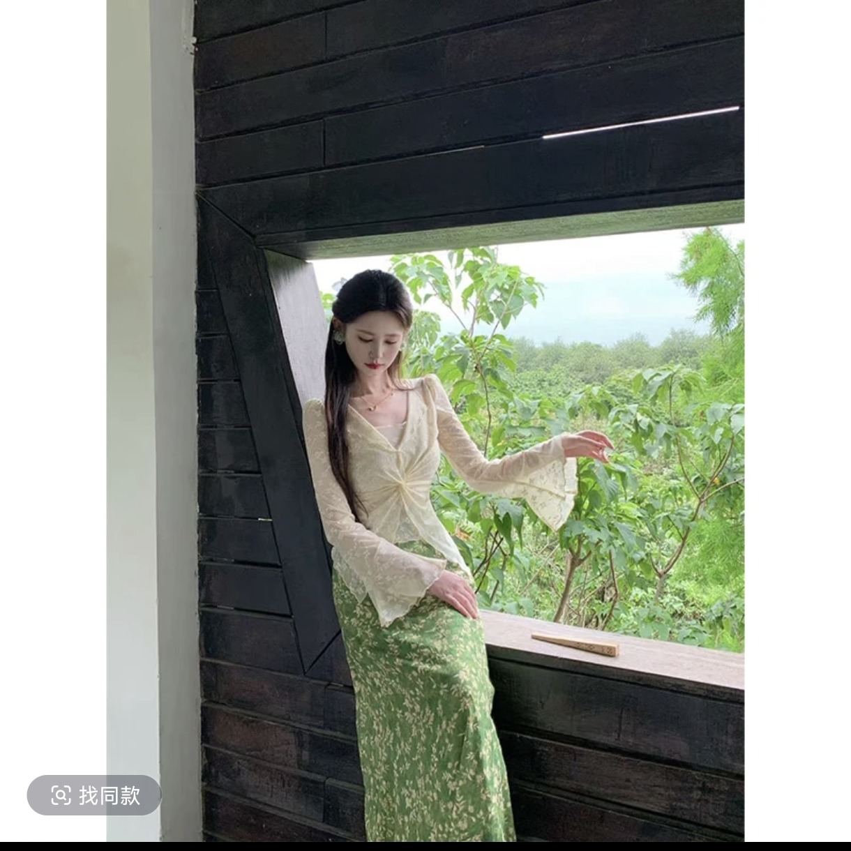 평생 로마의 녹색 岚 매몰 여름 디자인 센스 비틀림 레이스 외부 잡아라. 의류 녹색 岚 매몰 여름 꽃무늬 반신 스커트