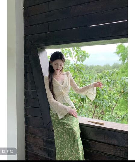 평생 로마의 녹색 岚 매몰 여름 디자인 센스 비틀림 레이스 외부 잡아라. 의류 녹색 岚 매몰 여름 꽃무늬 반신 스커트