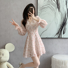 批发2026甜美碎花V领<b class='q'>连衣裙</b>女春季新款法式韩系温柔风长袖初恋裙子