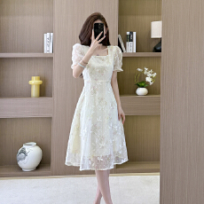 批发2026女神范气质氛围感刺绣收腰A字裙女法式超仙温柔绝美<b class='q'>连衣裙</b>夏