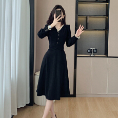 批发黑色假两件<b class='q'>长袖</b><b class='q'>连衣裙</b>女2026新款秋冬打底穿搭小香风赫本风长裙子