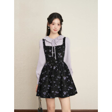 批发法式甜美风假两件紫色<b class='q'>连衣裙</b>女2026秋季新款高级感刺绣蓬蓬a字裙