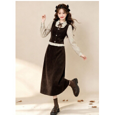 批发学院风减龄套装女秋冬咖色美拉德小个子穿搭直筒<b class='q'>长裙</b>两件套