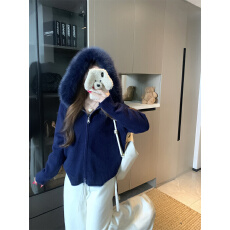 批发实拍实价 小众毛毛连帽针织开衫女秋冬氛围感宽松休闲毛衣<b class='q'>外套</b>