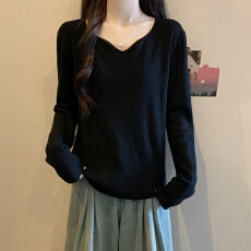 批发实拍 胖mm春装大码女装新款纯色针织衫正肩显瘦洋气减龄长袖上衣