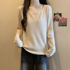 批发实拍 胖妹妹春装新款2026针织衫显瘦鸡心领韩版宽松休闲减龄上衣