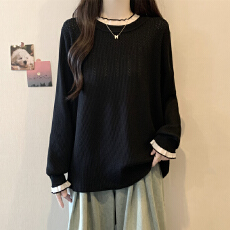 批发实拍 胖mm春装大码女装<b class='q'>欧根纱</b>设计感针织衫显瘦正肩别致减龄<b class='q'>上衣</b>