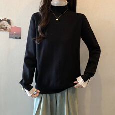 批发实拍 胖妹妹秋装<b class='q'>大码</b>女装毛衣<b class='q'>雪纺</b>拼接设计感针织衫显瘦宽松上衣