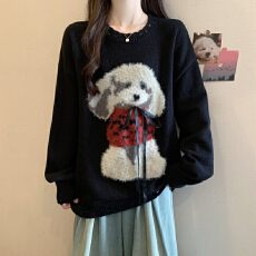 批发实拍<b class='q'>胖妹妹</b>秋冬装大码女装慵懒风可爱狗狗毛衣显瘦宽松针织衫上衣