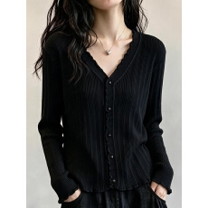 批发实拍胖妹妹<b class='q'>秋装</b><b class='q'>大码</b><b class='q'>女装</b>2026年新款木耳边显瘦针织衫韩版长袖上衣