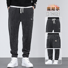 批发2026新款高端灯芯绒宽松束脚休闲裤男款秋<b class='q'>冬</b>运动长卫裤子 引流款