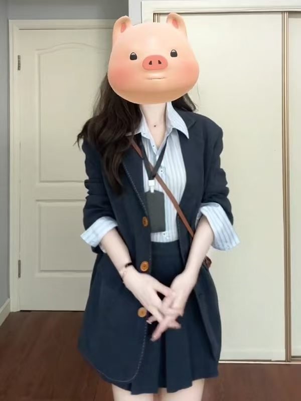 있음 선적 봄 드레스 전체 집합 블레이저 스트라이프 셔츠 플리츠 미니 스커트 고급 슈퍼 화재 잘 생긴 세트