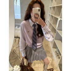 批发已出货  【魔法学院】韩系高智撞色学院风减龄上衣假两件马甲<b class='q'>衬衫</b>