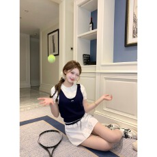 批发麻吉mochi【夏日手作】学院风jk制服套装女夏假两件针织t恤半身裙