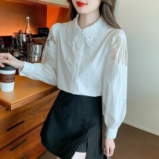 批发早秋季法式刺绣<b class='q'>衬衫</b>女春秋装2025年新款显瘦长袖气质镂空上衣<b class='q'>衬衣</b>
