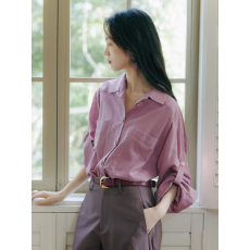 批发梅子<b class='q'>雨</b> 极简松弛感轻薄防晒天丝亚麻长袖衬衫夏季