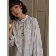 批发日系文艺长袖竖条纹衬衫女秋<b class='q'>冬</b>宽松设计感纯棉小个子叠穿衬衣