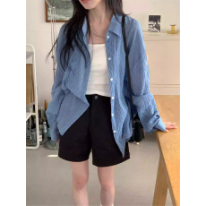 批发韩系松弛感格子<b class='q'>衬衫</b>女夏薄款宽松慵懒风<b class='q'>长袖</b>防晒<b class='q'>衬衣</b>外套休闲上衣